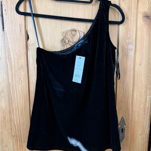 French Connection Black Velvet one shoulder top